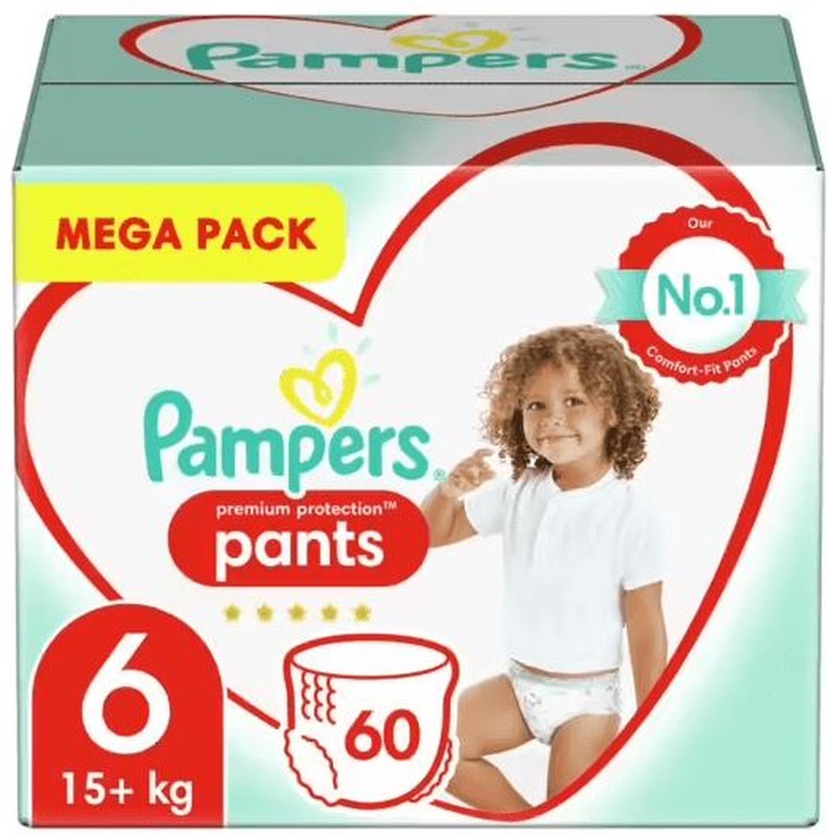 Pampers Premium Protection Pants Taille 6, 132 Couches-Culottes, 15kg+ Pack  1 Mois