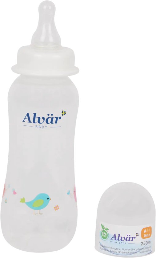 Alvar Babyfles - Blauw / Transparant - Kunststof - 250 ml - Ø 6 x 19,5 cm - 4m +