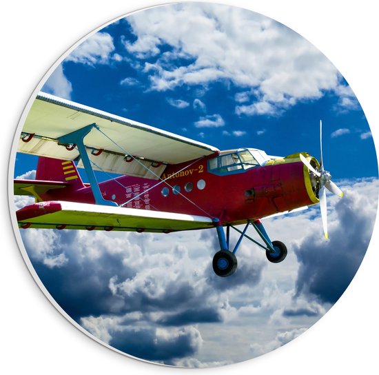 WallClassics - PVC Schuimplaat Muurcirkel - Rode Zweefvliegtuig in de Lucht - 20x20 cm Foto op Muurcirkel (met ophangsysteem)