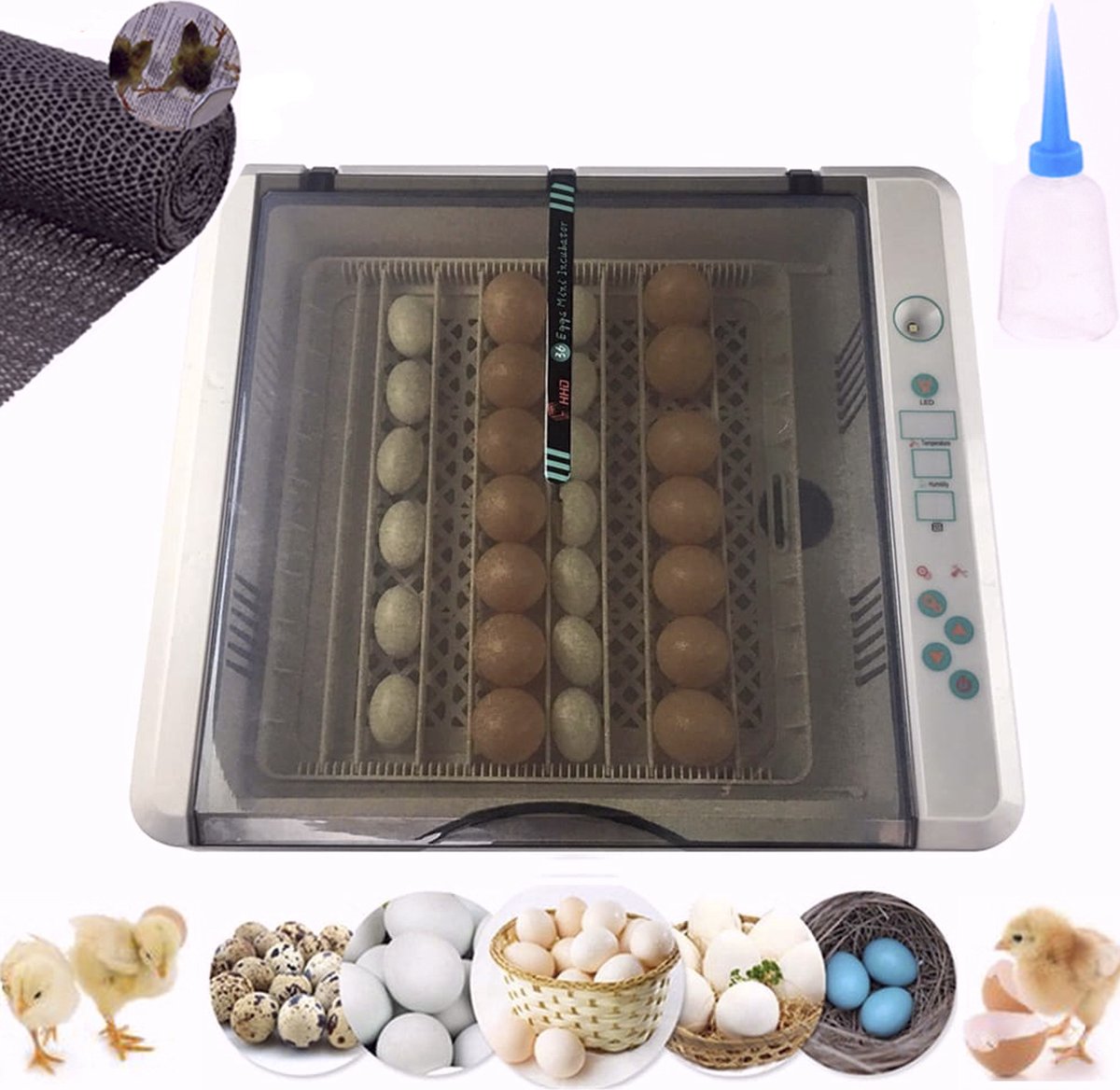 Automatische Grote Broedmachine XL 36-120 Eieren - Automatisch Keersysteem + LED Schouwlamp
