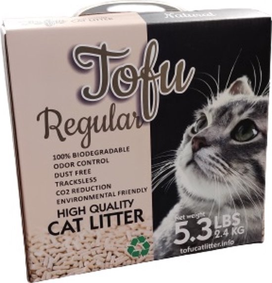 Tofu kattenbakvulling. 100% biologisch afbreekbaar. 2,4 kg. Klontvormend. Regular Natural
