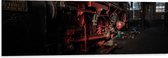 WallClassics - Dibond - Locomotief zwart met rood - 120x40 cm Foto op Aluminium (Met Ophangsysteem)