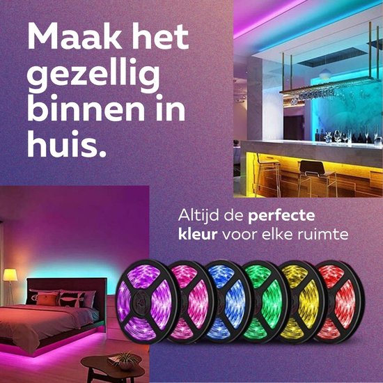 BYER RGB LED Strip Licht 15 Meter - Muzieksynchronisatie + Kleurverandering - Ingebouwde Microfoon - App Bediening + Afstandsbediening - Verlichting - 5050 RGB Led (5M/10M/15M/20M/30M)
