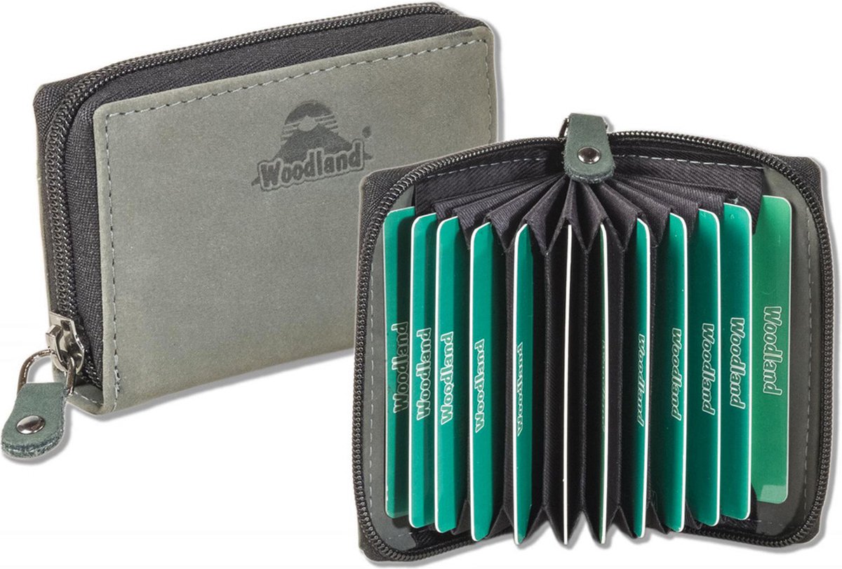 Woodland RFID Waaier Creditcardhouder met Rits | 13 Pasjes | Grijs