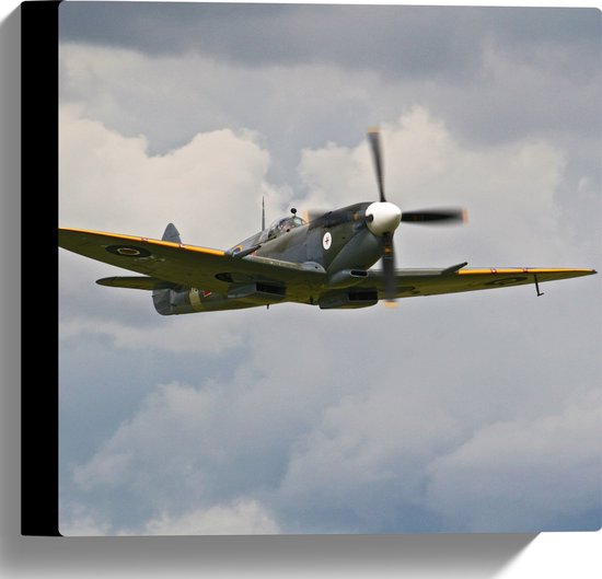 WallClassics - Toile - Avion Grijs avec ailes jaunes - 30x30 cm Photo sur toile (Décoration murale sur toile)