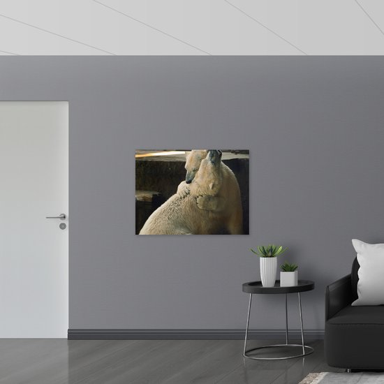 WallClassics - Verre acrylique - Deux grands ours polaires câlins - Photo 100 x 75 cm sur verre acrylique (avec système de suspension)