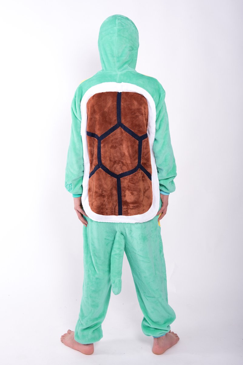 KIMU® Onesie Schildpad Pak Kind - Schildpadpak Kostuum Groen Geel - Huispak Pyjama Jumpsuit Jongen Meisje Fleece Festival — afbeelding 2