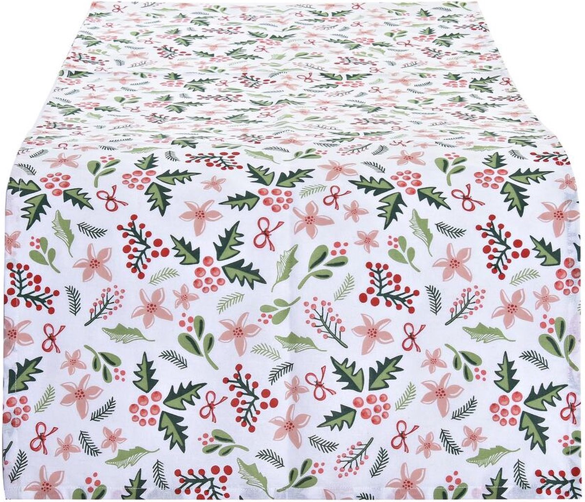 Tafelloper DKD Home Decor Kerstmis Rood Polyester Katoen Wit Groen (50 x 150 x 0,2 cm)