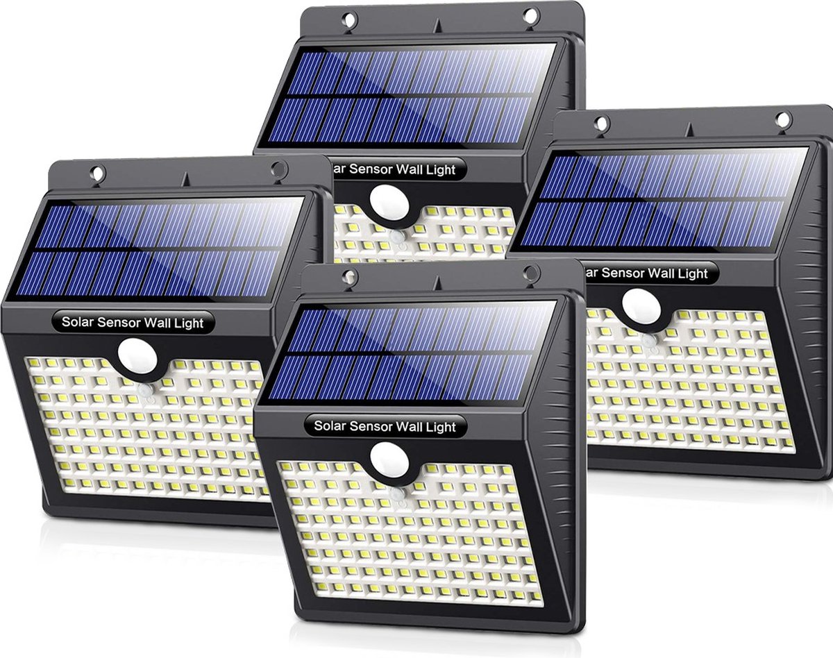 Auronic Solar Buitenlamp met Bewegingssensor - Tuinverlichting Op Zonne-energie - Wandlamp - 97 LED's - IP65 - 4 Stuks - Zwart
