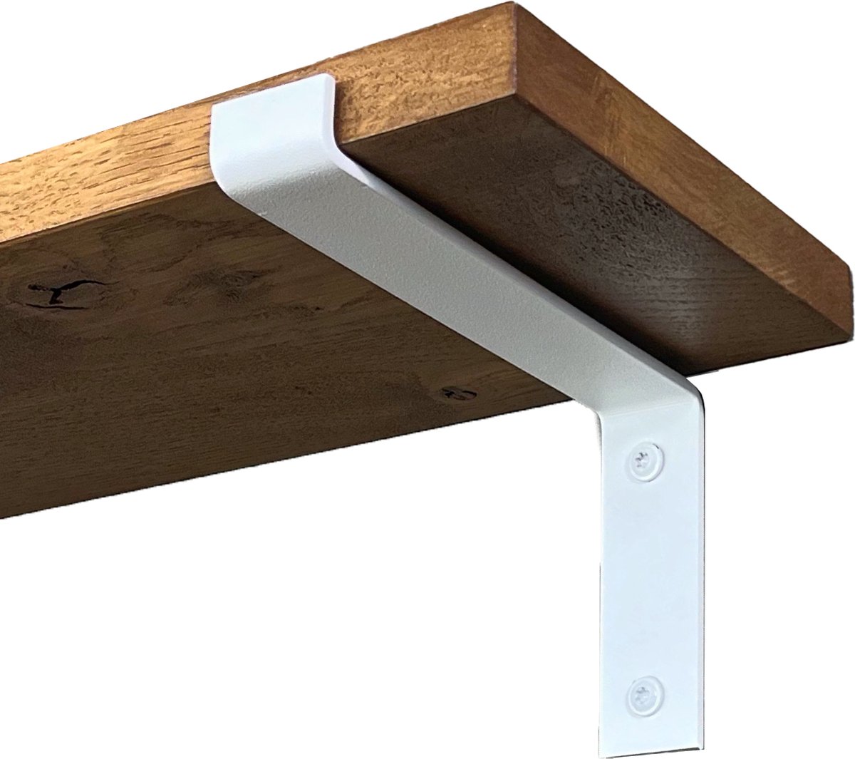 GoudmetHout Wandplank Industrieel - 160 x 20 cm Muurplank - Donker Eiken Hout - Decoratie Wandrek & Boekenrek - Hangplank Keuken - Wall Shelf + 2 Mat Witte Plankdragers van Staal Donker eiken - Mat Wit 20 cm