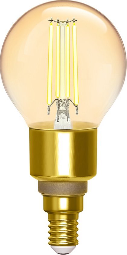 LED Lamp - Filament - Smart LED - Aigi Delano - Bulb G45 - 4.5W - E14 Fitting - Slimme LED - Wifi LED + Bluetooth - Aanpasbare Kleur - Amber - Glas