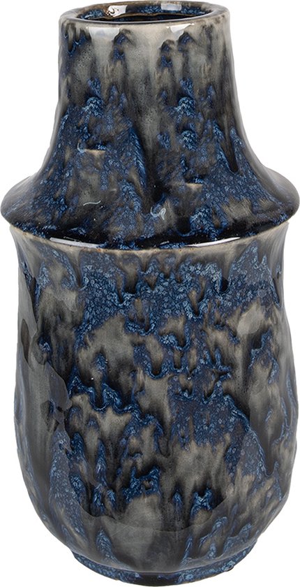 Clayre & Eef Vaas Ø 13x25 cm Blauw Keramiek Decoratie Vaas