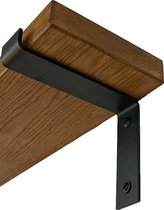 GoudmetHout Massief Eiken Wandplank - 60x15 cm - Donker eiken - Industriële plankdragers L-vorm mat zwart - Staal - Wandplank hout