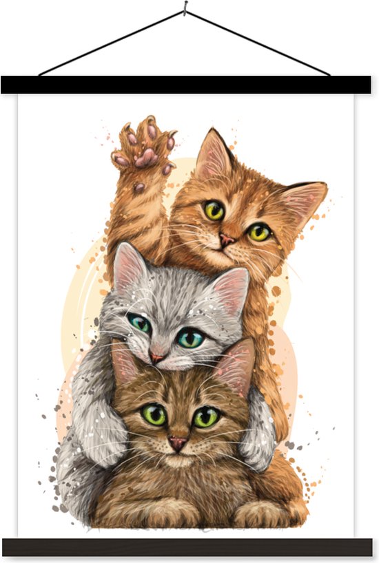 Posterhanger incl. - Schoolplaat - Katten - Illustratie Huisdieren - Poes bol.com