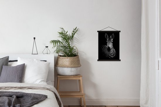 Porte-affiche avec affiche - Affiche scolaire - Zebra - Zwart - Wit - Animaux - 40x53 cm - Lattes noires