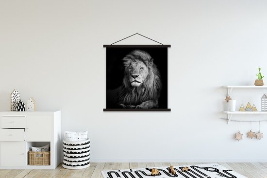 Porte-affiche avec affiche - Affiche scolaire - Animaux sauvages - Lion - noir - Wit - 90x90 cm - Lattes noires