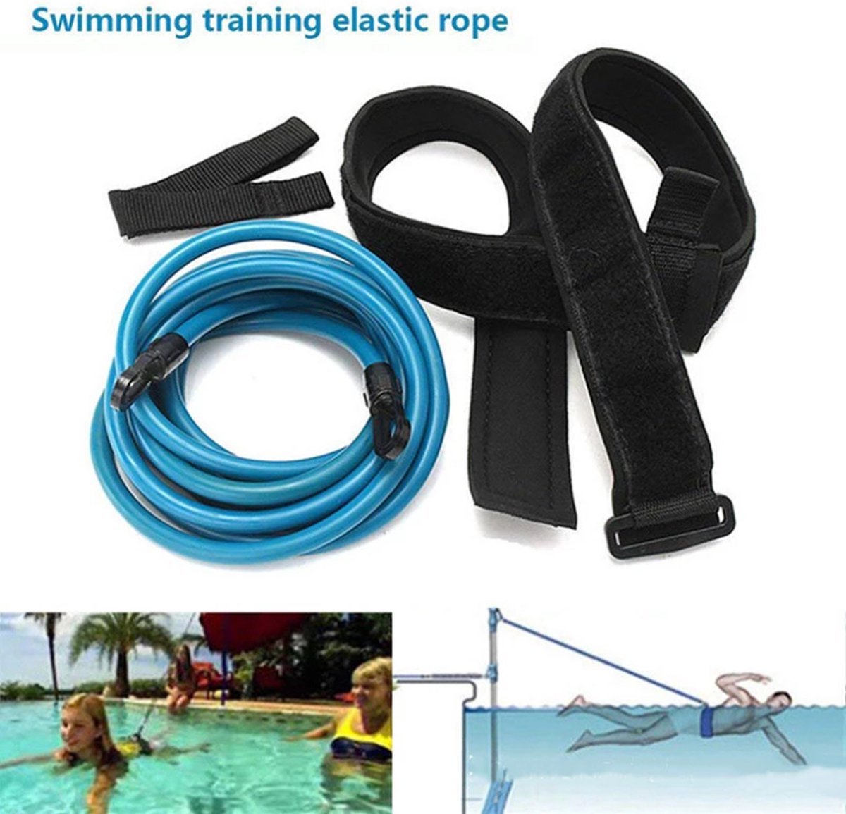 Finnacle - Zwem-elastiek - 4 Meter - Blauw - Verstelbaar - Zwemmen Met Extra Weerstand