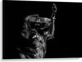 WallClassics - Canvas - Zwarte Hond Zegt 'Hoi' - 100x75 cm Foto op Canvas Schilderij (Wanddecoratie op Canvas)