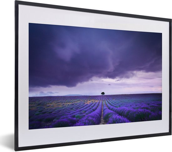 Fotolijst incl. Poster - Paarse wolken boven lavendelvelden - 40x30 cm - Posterlijst