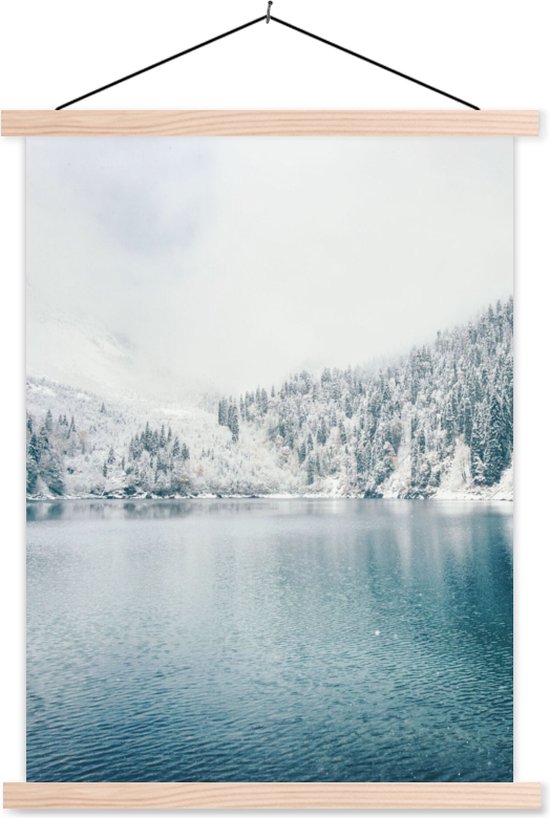 Accroche-affiche incl. Affiche 60x80 cm - Affiche scolaire - Hiver - Eau - Neige - Affiche textile - Lattes blanches