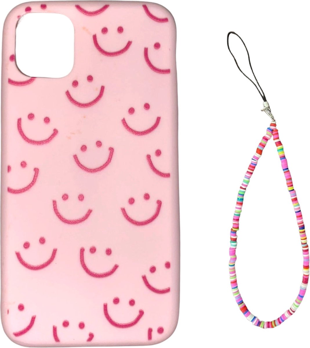 Smiley hoesje + regenboog kralen cord | iPhone 13