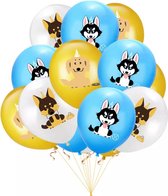 10 ballonnen Happy Dogs blauw goud en wit - hond - dog - ballon - honden ballonnen