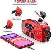 PureFinish - Draagbare noodradio - Powerbank 2000 mAh - Zaklamp - Solar opwindbaar - SOS alarm - USB-C kabel - Noodpakket - Kunststof - rood