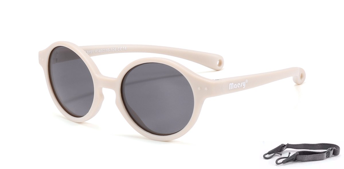 Maesy - baby zonnebril Noah - 0-2 jaar - flexibel buigbaar - verstelbaar elastiek - gepolariseerde UV400 bescherming - jongens en meisjes - babyzonnebril ovaal - beige ecru