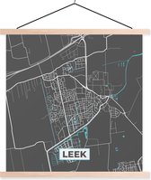 Posterhanger incl. Poster 60x60 cm - Schoolplaat - Leek - Blauw - Plattegrond - Stadskaart - Kaart - Textielposter - Blanke latten - Plattegrond