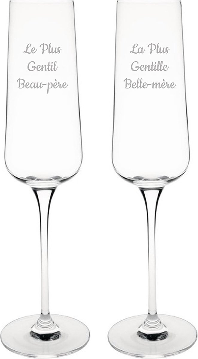 Champagneglas gegraveerd - 27cl - Le Plus Gentil Beau-père & La Plus Gentille Belle-mère