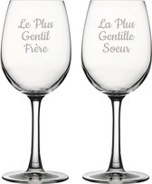 Witte wijnglas gegraveerd - 36cl - Le Plus Gentil Frère & La Plus Gentille Soeur