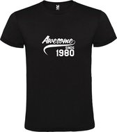 Zwart T-Shirt met “Awesome sinds 1980 “ Afbeelding Wit Size XXXL