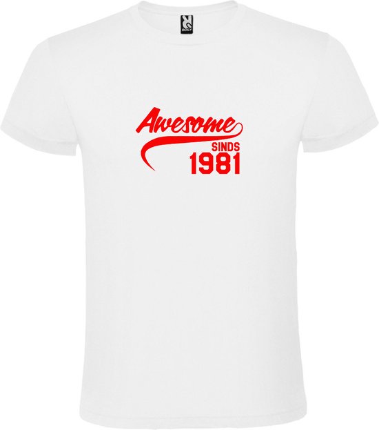Wit T-Shirt met “Awesome sinds 1981 “ Afbeelding Rood Size XXXXL