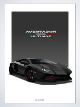 Lamborghini Aventador Ultimae Donkergrijs Poster - Autoposter 70 x 50 cm | Kinderkamer | Slaapkamer | Kantoor