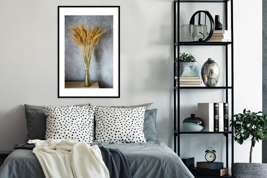 Poster in lijst - Fotolijst 60x90 cm - Posters - Droogbloemen - Vaas - Stilleven - Posterlijst zwart - Decoratie - Wanddecoratie woonkamer - Muurdecoratie slaapkamer