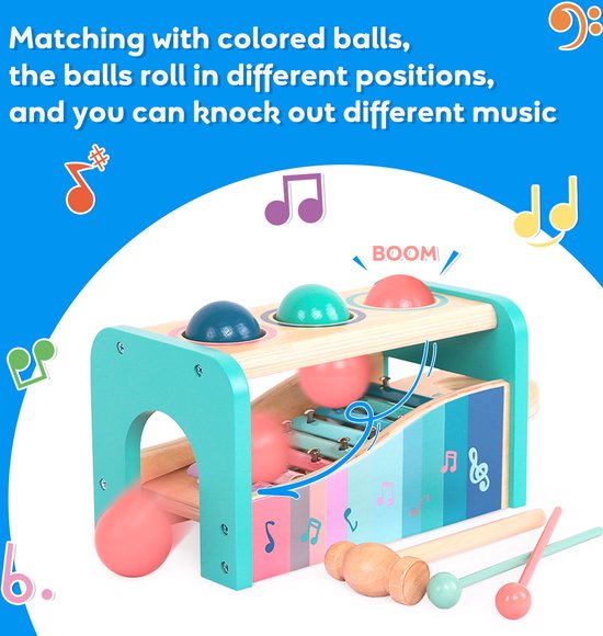 3-in-1 Hamerspel met Xylofoon - Multifunctioneel Keyboard –Kinderen Speelgoed 1 - 4 jaar- Piano - Muziekspeelgoed Voor Peuters-Baby Peuter Houten Muziek Instrument - Blauw - Merkloos
