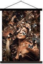 Porte-affiche avec affiche - Affiche scolaire - Luxe - Femme - Animaux - Papillons - Vogels - 60x80 cm - Lattes noires