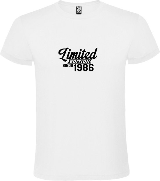 Wit T-Shirt met “Limited sinds 1986 “ Afbeelding Zwart Size XXXXXL