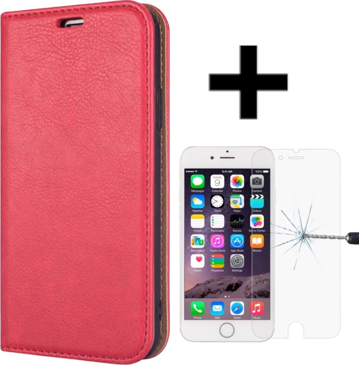Magnetische Wallet case Geschikt voor Apple iPhone 6/6S plus + gratis protector Rood
