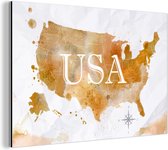 Wanddecoratie Metaal - Aluminium Schilderij Industrieel - Verenigde Staten - Wereldkaart - Olieverf - 120x80 cm - Dibond - Foto op aluminium - Industriële muurdecoratie - Voor de woonkamer/slaapkamer