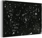 Wanddecoratie Metaal - Aluminium Schilderij Industrieel - Wereldkaart - Kinderen - Zwart - Wit - 150x100 cm - Dibond - Foto op aluminium - Industriële muurdecoratie - Voor de woonkamer/slaapkamer