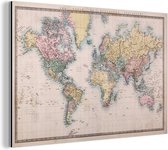 Carte du monde historique sur aluminium vintage 120x80 cm | Carte du monde Décoration murale Aluminium