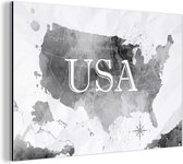Wanddecoratie Metaal - Aluminium Schilderij Industrieel - Wereldkaart - Waterverf - Verenigde Staten - 180x120 cm - Dibond - Foto op aluminium - Industriële muurdecoratie - Voor de woonkamer/slaapkamer
