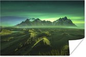 Poster Noorderlicht - Berg - Groen - IJsland - 30x20 cm