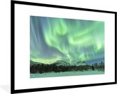 Fotolijst incl. Poster - Noorderlicht - Sneeuw - Berg - Noorwegen - 90x60 cm - Posterlijst
