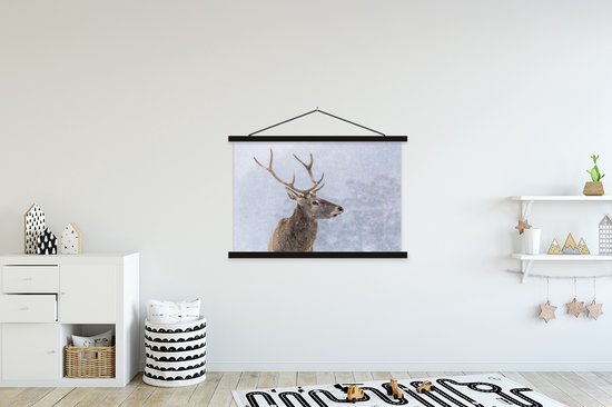Affiche textielposter Cerf en hiver lattes noires 120x80 cm