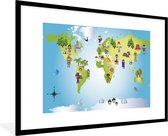 Wereldkaart - Kinderen - Natuur - Illustratie - Jongens - Meisjes - Schoolplaat - Kinderkamer - 90x60 cm