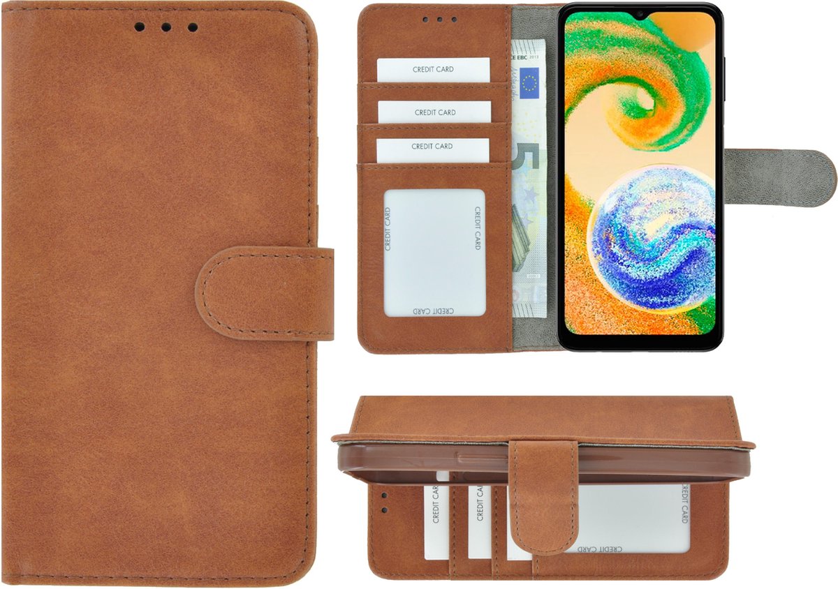 Geschikt voor Samsung Galaxy A04 Hoesje - Bookcase - Pu Leder Wallet Book Case Bruin Cover
