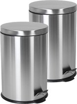 2x stuks RVS prullenbakken/pedaalemmers met 20 liter inhoud - badkamer/toilet/keuken - Zilver - Formaat 45 x 31 cm
