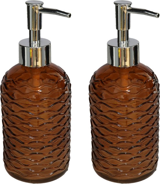 seksueel Fondsen gat 2x stuks zeeppompjes/zeepdispensers brons kleur glas 410 ML - Mooi stijlvol  golf... | bol.com